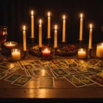 bougie et cartes de tarot